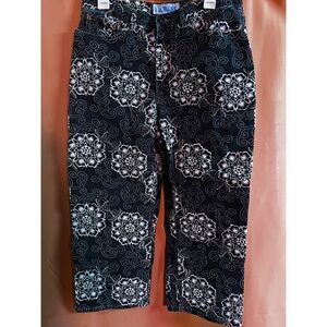 Vintage 90s Does 70s Black and White Psychedelic Patterned Jeans Hippie